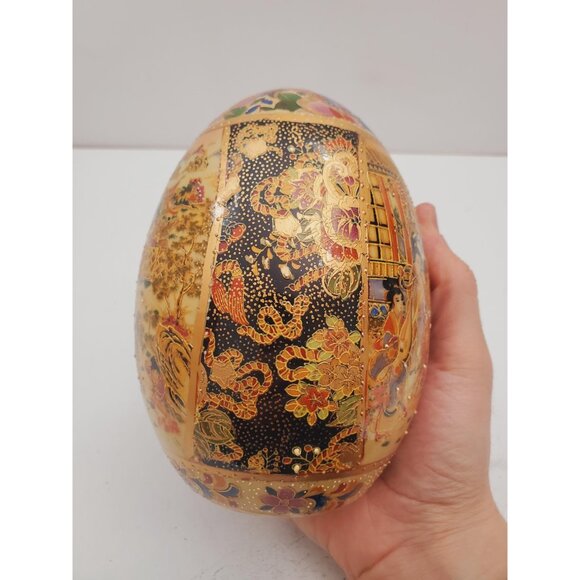 Vintage Hand Painted Satsuma Ceramic Egg - Vintage Satsuma Royal Cloisonne Style - Picture 5 of 10